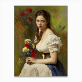 victorian lady beautiful woman female portrait with flowers in the forest Canvas Print