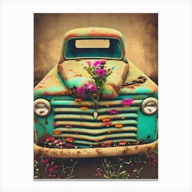 Rusty Truck With Flowers Canvas Print