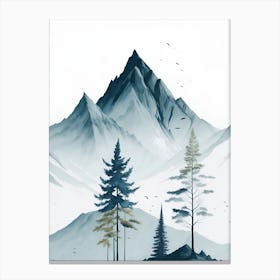 Mountain And Forest In Minimalist Watercolor Vertical Composition 60 Canvas Print