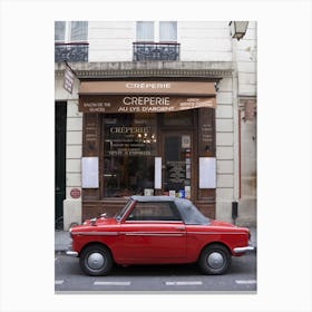 Red Autobianchi Outside Creperie In Paris Canvas Print