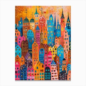 Kitsch Colourful Old Cityscape 2 Canvas Print