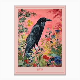 Floral Animal Painting Raven 4 Poster Canvas Print