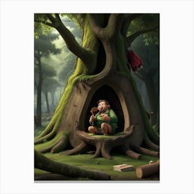 3d Animation Style A Lush Green Forest An Old Woodcutter Place 0 Canvas Print