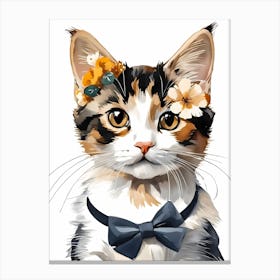 Calico Kitten Wall Art Print With Floral Crown Girls Bedroom Decor (27)  Canvas Print
