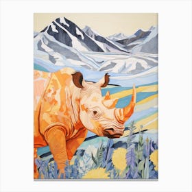 Rhino With Flowers & Plants 5 Canvas Print