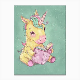 Pastel Storybook Style Unicorn Reading A Book 1 Canvas Print