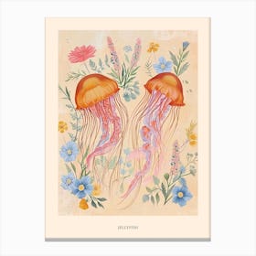 Folksy Floral Animal Drawing Jellyfish 5 Poster Canvas Print