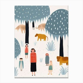 Tiny People At The Zoo Animals And Illustration 4 Canvas Print