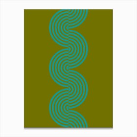 Groovy Waves In Aqua And Olive Canvas Print