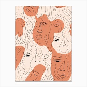 Beige Abstract Face Line Illustration 2 Canvas Print