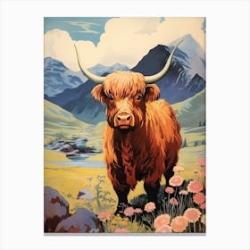 Brown Highland Bull In Picturesque Valley Canvas Print