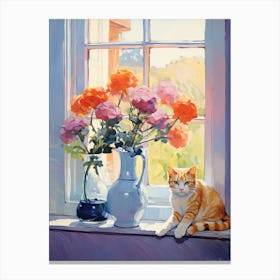 Cat With Calla Lily Flowers Watercolor Mothers Day Valentines 4 Canvas Print