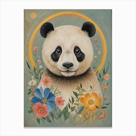 Panda Bear And Flowers Canvas Print