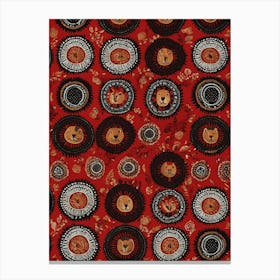 Lions On Red Fabric Art, 1458 Canvas Print