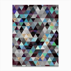 Abstract Geometric Triangle Pattern in Teal Blue and Glitter Gold n.0002 Canvas Print