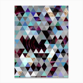 Abstract Geometric Triangle Pattern in Teal Blue and Glitter Gold n.0005 Canvas Print