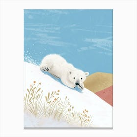 Polar Bear Cub Sliding Down A Snowy Hill Storybook Illustration 2 Canvas Print