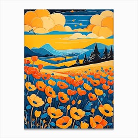 Cartoon Poppy Field Landscape Illustration (65) Canvas Print