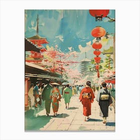 Traditional Tokyo Scene Mid Century Modern Canvas Print