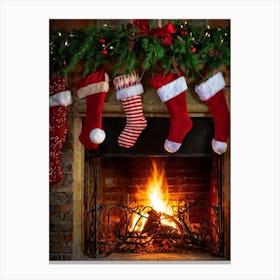 Festive Christmas Banner String Lights And Candy Canes Interweaving Through Broad Velvet Stripes Of (3) Canvas Print