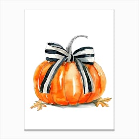 Watercolor Pumpkin With Bow Canvas Print