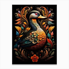 Folk Bird Illustration Mallard Duck 3 Canvas Print