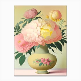 Vase Of Colourful Peonies Pink And Yellow Vintage Sketch Canvas Print