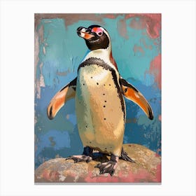 Galapagos Penguin Carcass Island Colour Block Painting 1 Canvas Print