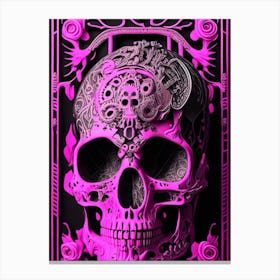 Skull With Steampunk Details 2  Pink Linocut Canvas Print