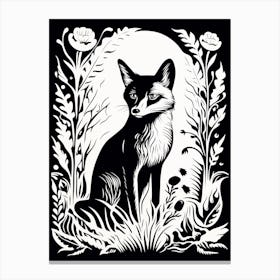 Linocut Fox Illustration Black 19 Canvas Print