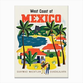 West Coast Of Mexico Vintage Travel Poster Canvas Print