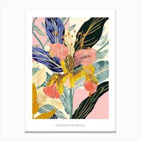 Colourful Flower Illustration Poster Evening Primrose 1 Canvas Print