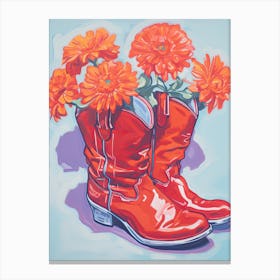 A Painting Of Cowboy Boots With Red Flowers, Fauvist Style, Still Life 6 Canvas Print