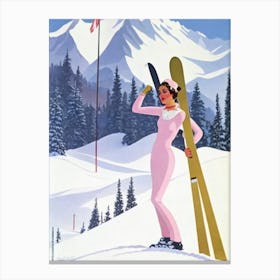 Selva Val Gardena, Italy Glamour Ski Skiing Poster Canvas Print