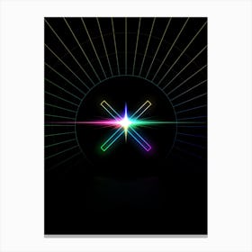 Neon Geometric Glyph in Candy Blue and Pink with Rainbow Sparkle on Black n.0397 Canvas Print