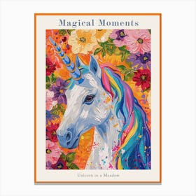 Unicorn In The Meadow Floral Portrait 3 Poster Canvas Print