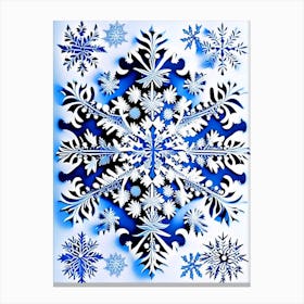 Intricate, Snowflakes, Blue & White Illustration 1 Canvas Print