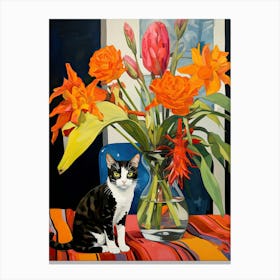 Tulip Flower Vase And A Cat, A Painting In The Style Of Matisse 2 Canvas Print