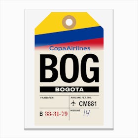 Bogata (BOG) Colombia Vintage Airline Luggage Tag Canvas Print