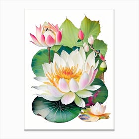 Lotus Flowers In Garden Decoupage 3 Canvas Print