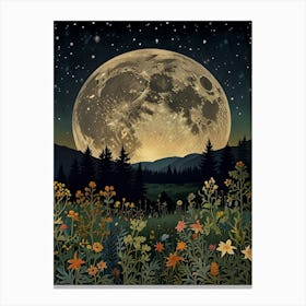 Full Moon In The Meadow Style William Morris 1 Art Print Canvas Print