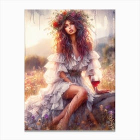 A Bohemian Woman In A Flowery Meadow Canvas Print