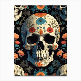 Skulls And Flowers Canvas Print