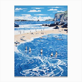 A Picture Of St Ives Bay Cornwall Linocut 1 Canvas Print