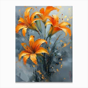 Gold Plated Orange Flame Lily Flowers Canvas Print