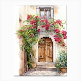 Palermo, Italy   Mediterranean Doors Watercolour Painting 4 Canvas Print