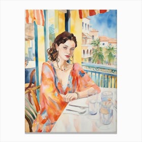 At A Cafe In Canary Islands Spain Watercolour Canvas Print