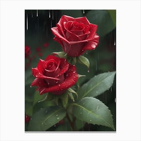 Red Roses At Rainy With Water Droplets Vertical Composition 75 Canvas Print