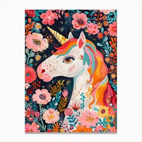 Unicorn In The Meadow Floral Portrait 1 Canvas Print