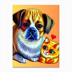 Dog And Cat Friendship For Ever Canvas Print